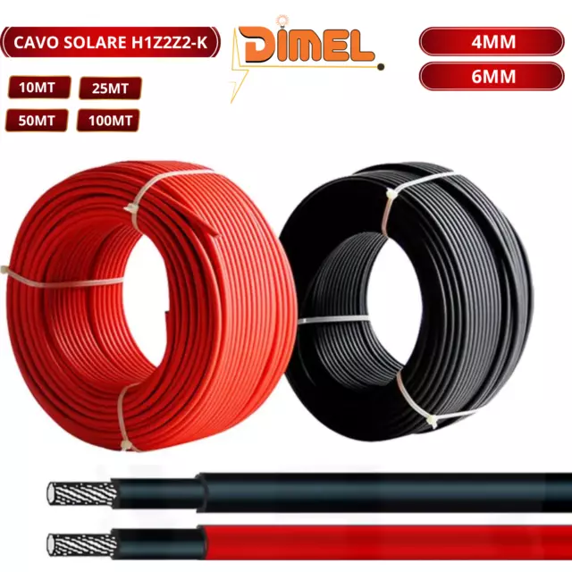 Cavo Solare 4mm e 6mm Rosso o Nero H1Z2Z2-K  10 - 25 - 50 - 100 metri FG21M21