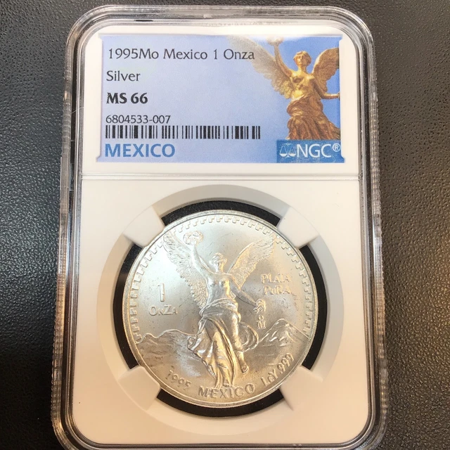 1995 Mo Mexico Silver Onza Libertad 1oz NGC MS66 ~ Semi Key Date | BRIGHT WHITE