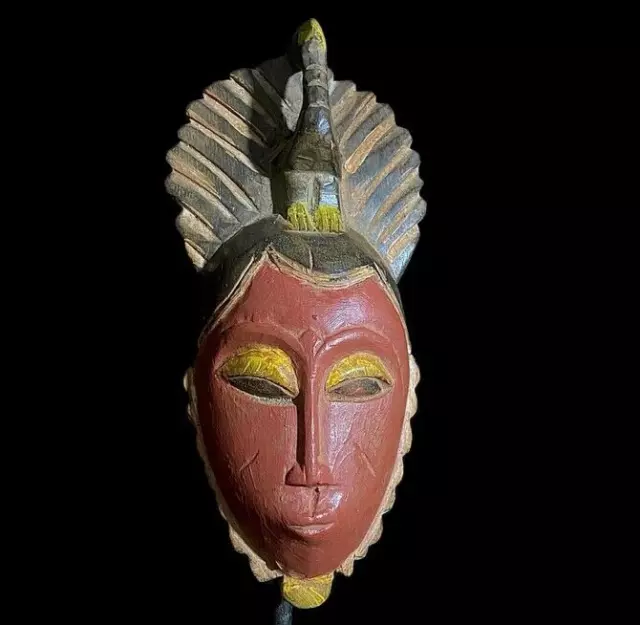 African mask antiques tribal art Face  made of solid wood, hand-carved Guro-8636