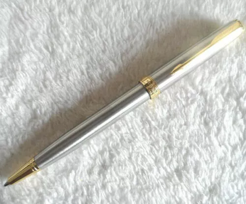 Parker Sonnet Series Ballpoint Pen Stainless Steel/Gold Clip Medium Nib Blue Ink