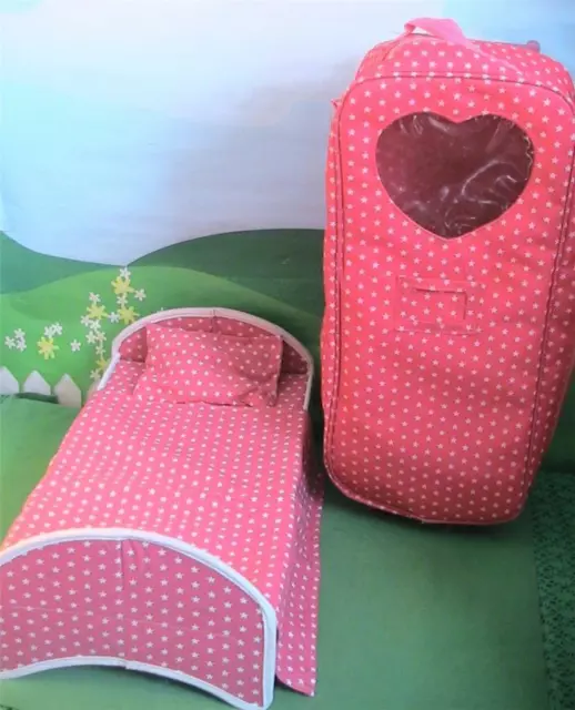 Rolling Doll Carrier / Case with Travel Bed & Bedding for 18 inch Dolls