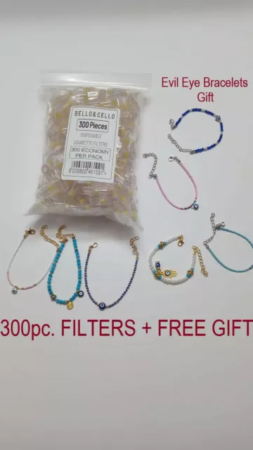 BELLO & CELLO Disposable Cigarette Filter Tips, Bulk 300 Filters+free 1 bracelet