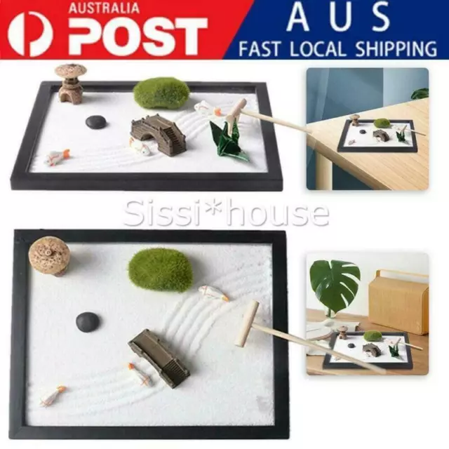 Zen Sand Garden for Desk with Rake Rocks Figures Meditation Zen Garden Table Kit