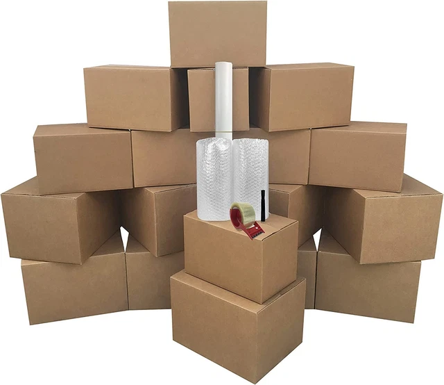uBoxes 1 Room Basic Moving Kit, 18 Boxes, 24 feet Bubble, 3 lbs Paper and...