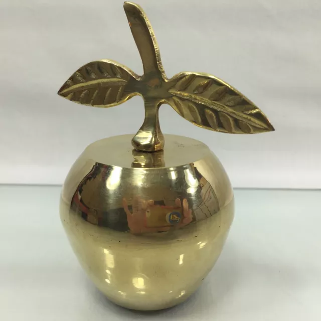 Solid Brass Gold Toned Metal Apple Fruit Hand Bell Teacher Gift Mid Century