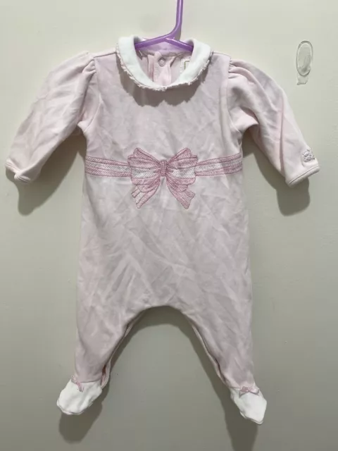 Cute Baby Girls Emile Et Rose Pink Embroidered Bow Peter Pan Collar Babygrow 1m