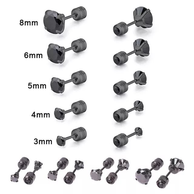 1Pair Black Stainless Steel Stud Earring For Women Temperament Wild Jewelry_wf