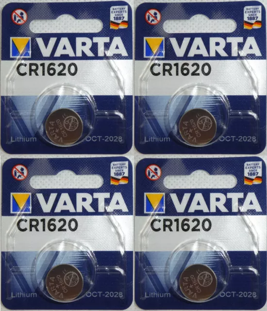 4 x 1er Blister Varta CR1620 Batterien Knopfzellen Knopfzelle MHD 2028 4 Stück