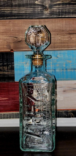 Vintage Walker's License Plate Empty Decanter KS OR MI NM Embossed Glass 1974