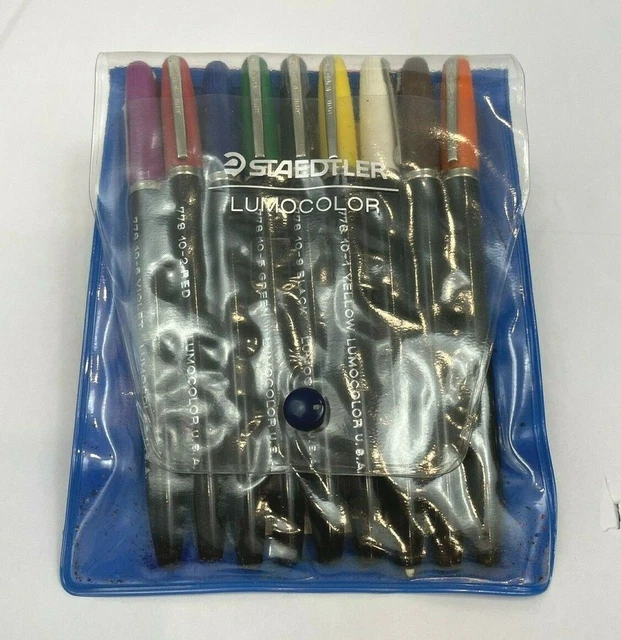 Vintage Staedtler Lumocolor Permanent Marker Pens Set 9 Multi Color 778 USA