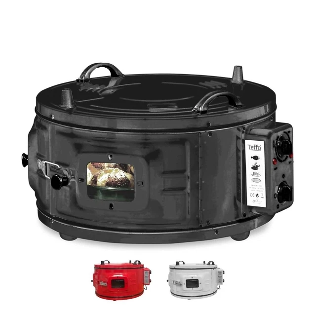 Elektrischer Rund Backofen Thermostat Fladenbäcker und 32 Liter Schwarz Rot