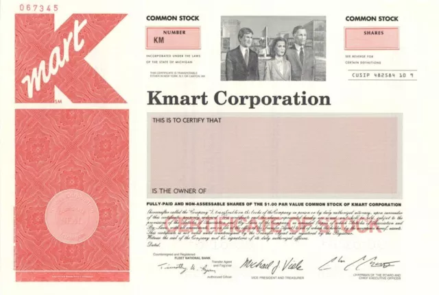 Kmart Corp. - Specimen Stock Certificate - Specimen Stocks & Bonds