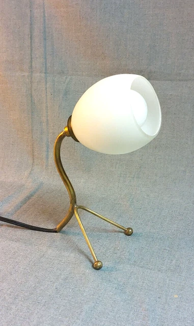 LAMPE COCOTE PIED En Laiton Globe En Opaline Blanc Vintage 70 EUR 65 