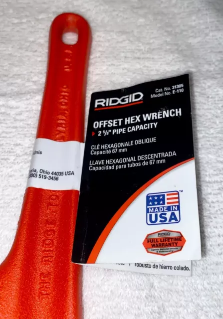 RIDGID 31305 Model E-110 Hex Wrench 9-1/2" Offset Hex Wrench BRAND NEW WITH TAG