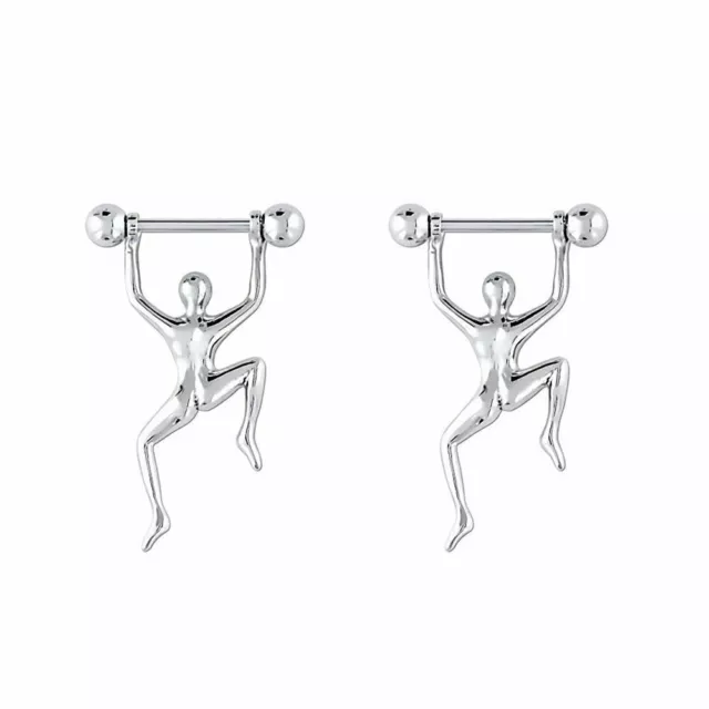 14 Gauge Nipple Shields Ring Hang Man with Barbells Surgical Steel Sold as Pairs