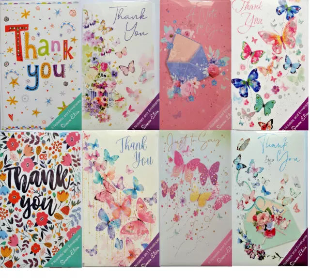 Pack of 8 Small Thank You Cards Notelets Multipack - Choice of 8 Designs