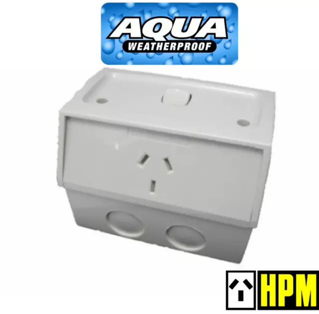 HPM AQUA Weatherproof IP53 Single Switched Powerpoint GPO Outlet Socket 10A