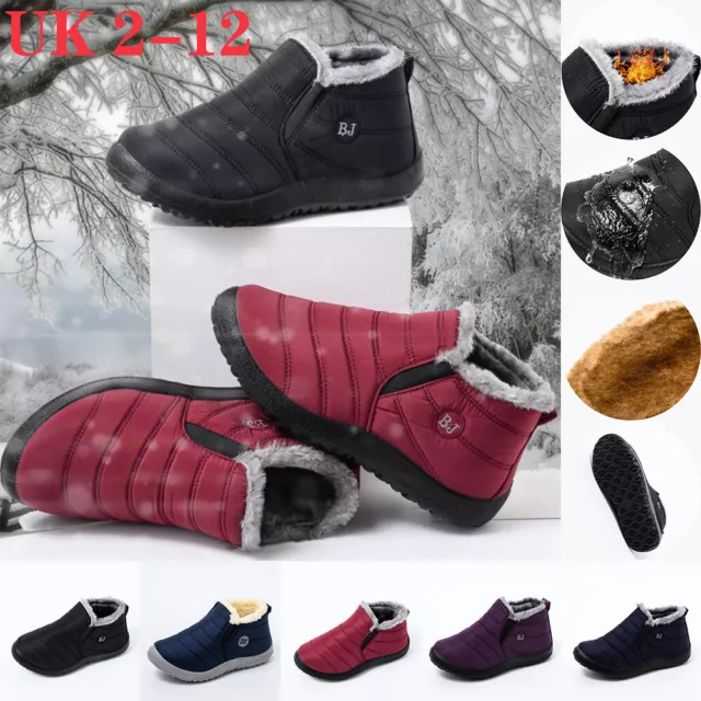 Mens Snow Ankle Winter Warm Boots Shoes Ladies Fur Lined Waterproof Non-slip UK