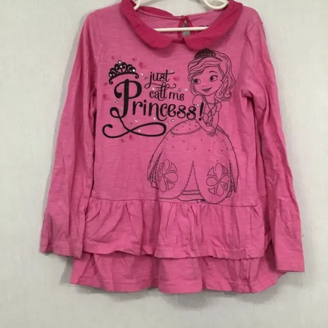 Disney Just Call Me Princess Girls Pink Peter Pan Collar Casual Frock Top Size 6