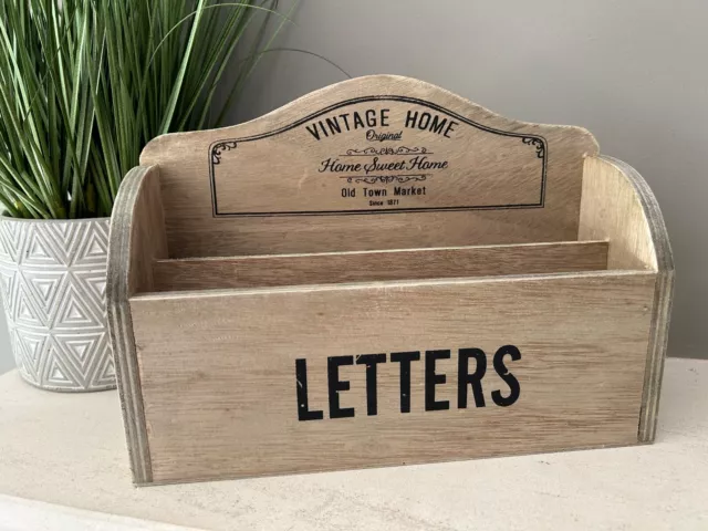 Wooden Letter Rack Post Storage Box Distressed Vintage Home Sweet Home Leonardo