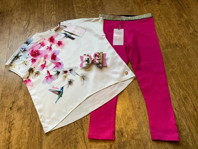 Top leggings rosa nuovo con etichette Ted Baker 4-5 anni floreale colibrì nuovo con etichette nuovo fiocco