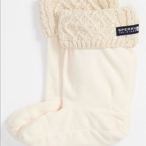 Sperry top-sider Pelican Boot liner cuff Socks Ivory Aran cable knit size Large Sperry top-sider Pelican Boot liner cuff Socks Ivory Aran cable knit size Large