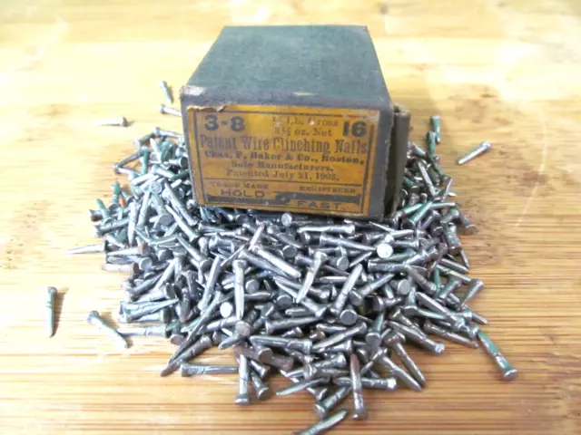 Antique Clinching Nails In Original Box 3/8" Chas. F. Baker Co. / Bird & Son inc