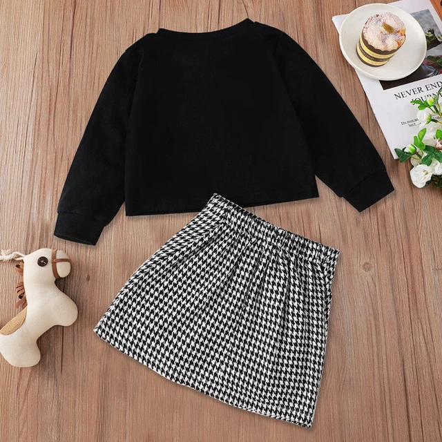 Set abiti a quadretti per bambine bambine maniche lunghe top gonna abiti 3