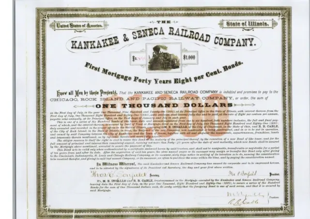 Kankakee & Seneca Railroad Company.....1881 First Mortgage Forty Year Bond