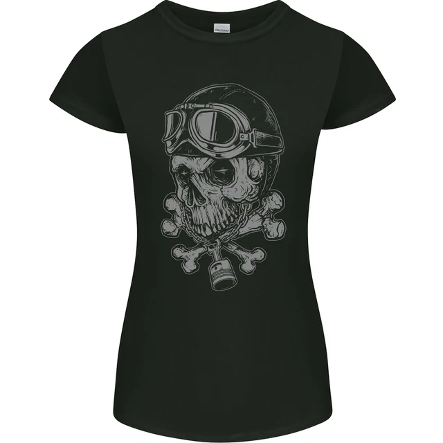 Biker Skull Rider Motorbike Motorcycle Womens Petite Cut T-Shirt