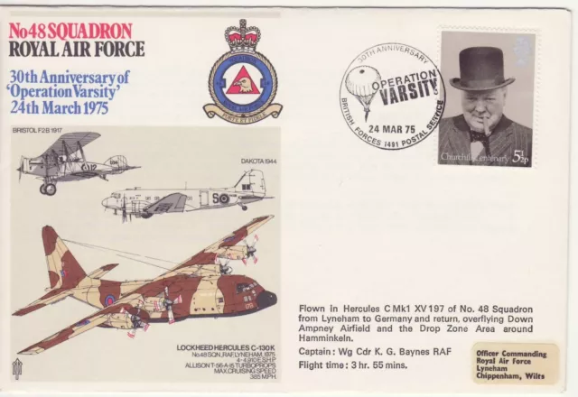 GB Stamps Souvenir Cover - RAF No.48 Squadron,  30th anniv. Op. Varsity 1975