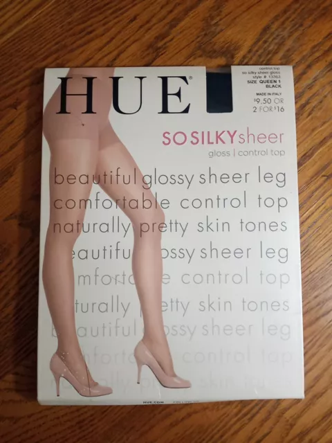 Hue So Silky Sheer Control Top Pantyhose, Size queen 1/ COLOR BLACK