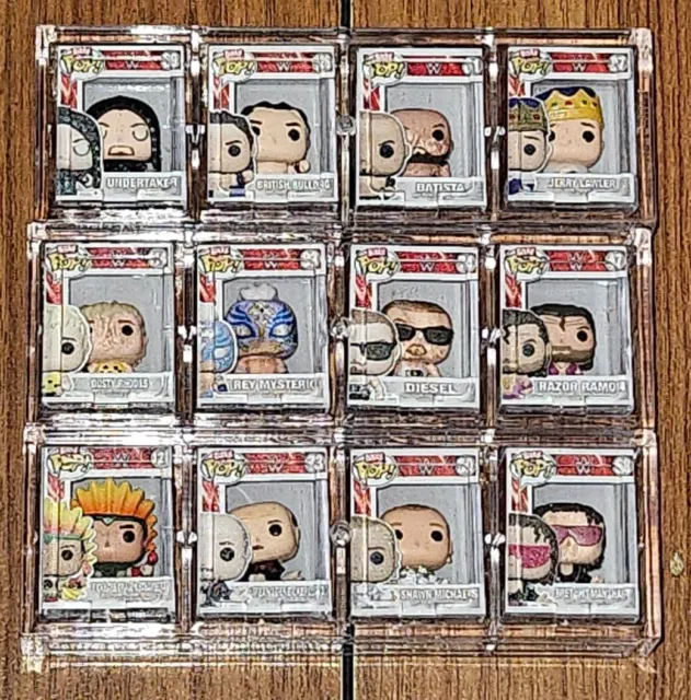 Funko Bitty Pop WWE Wrestling Common Set Of 12 with Stackable Cases