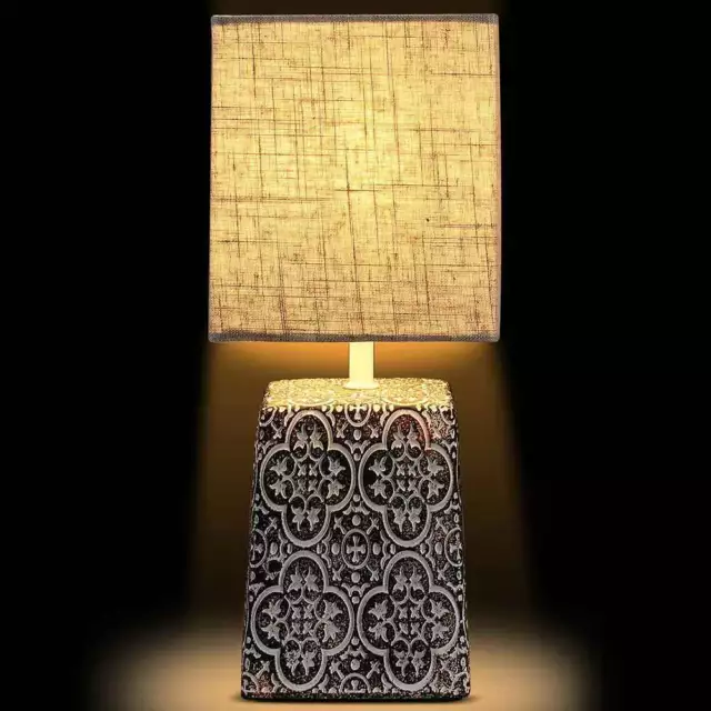 Lampada da Tavolo Lume Comodino Ceramica Tessuto Tortora Design Moderno Abatjour 3