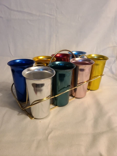 8 Hal-Sey Halsey Fifth Ave L&M 400 Metal Tumblers Glasses w/ Caddy 12 oz Nice!!!