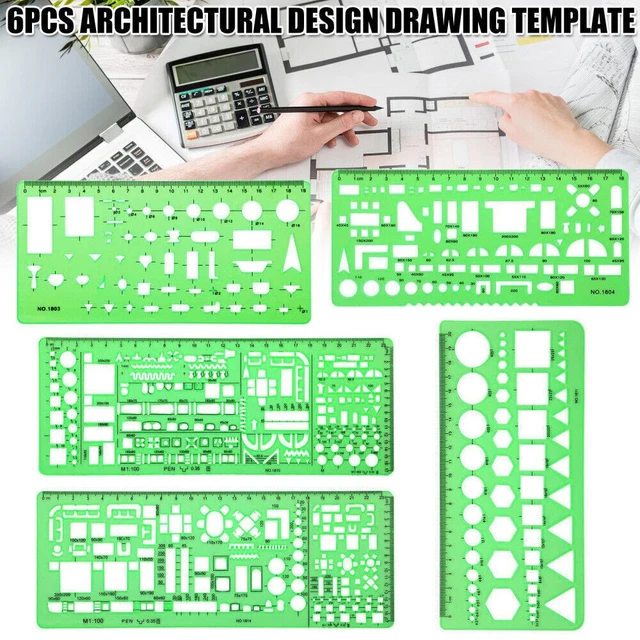 MEASURING RULERS TEMPLATES 6 Pcs House Plan and Furniture Drafting ...