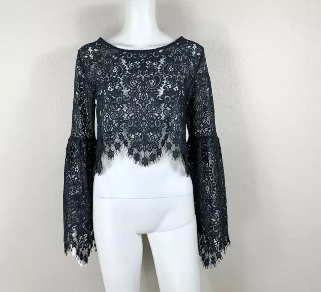 FOR LOVE & LEMONS Vika Lace Crop Top Size Medium Bell-Sleeve Gorgeous! NTSF