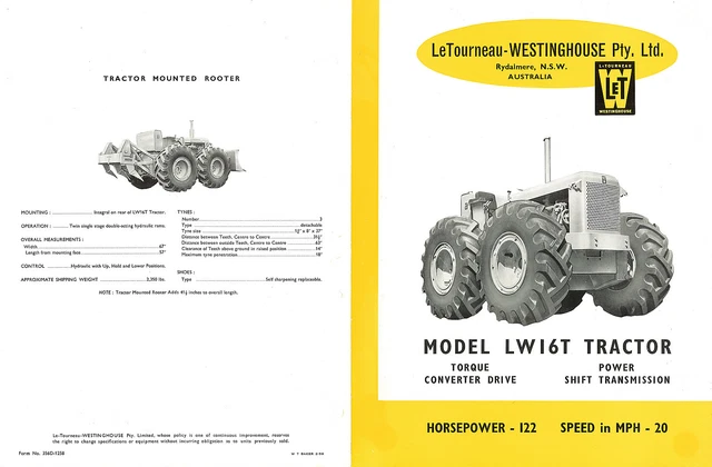 LE TOURNEAU MODEL LW16T Tractor Brochure 1959 $6.99 - PicClick AU