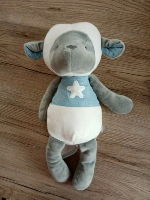 Peluche Doudou Mouton blanc bleu gris étoile 31cm Obaibi Okaidi