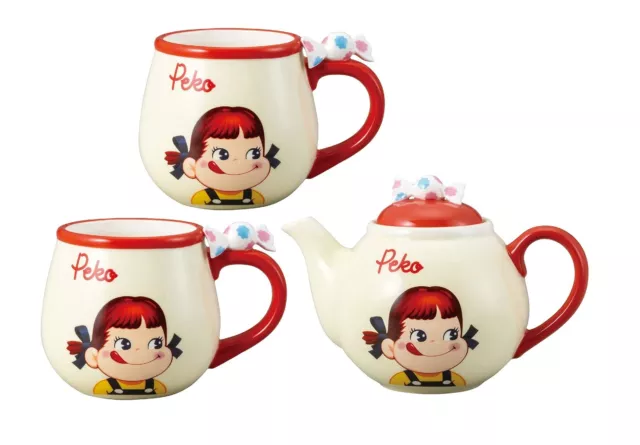Peko-chan Tea Set Teapot x 1 Mug x 2 Porcelain with Milky Figure Cute JAPAN NEW