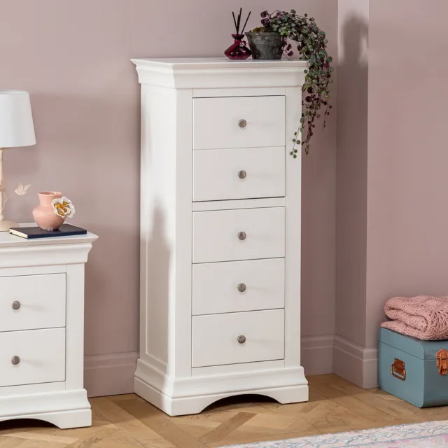 Wilmslow White Painted 5 Drawer Tallboy Chest - Tall Narrow Wellington - WLM08 2