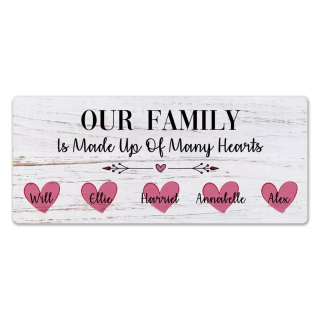 Metal Wall Sign - Personalised Our Family Is Made Up Of Many Hearts Gift Plaque