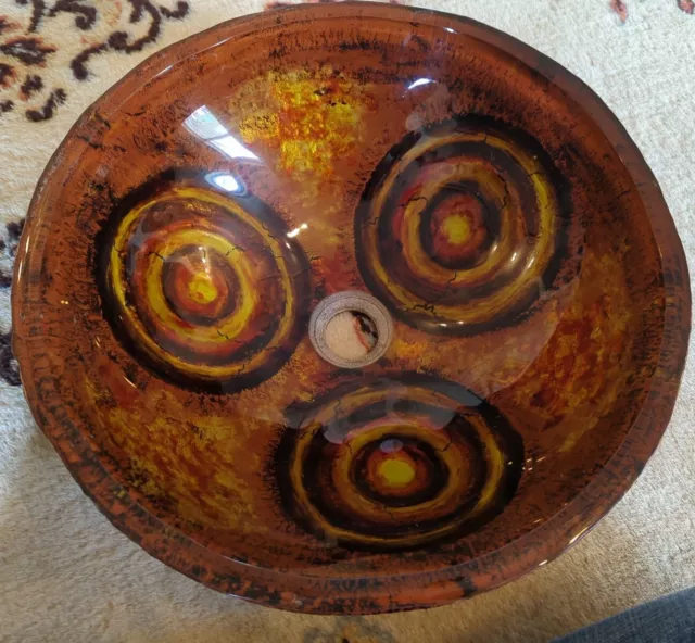 Beautiful Large Vessel Sink 16.5" Round Glass Bowl Hand Painted