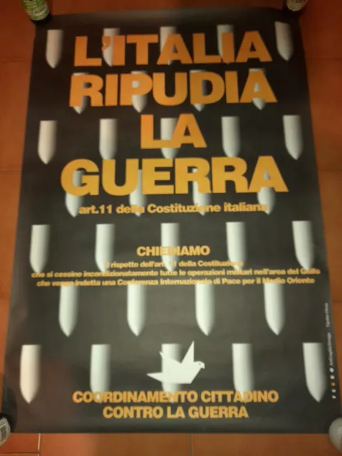 Poster L'italia Ripudia La Guerra - 100x70 - Anni 90'