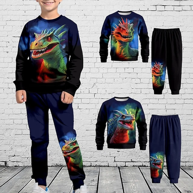Boys 3D Dinosaur Sweatshirt & Pants Set Long Sleeve 3D Printing Fall Winter Acti
