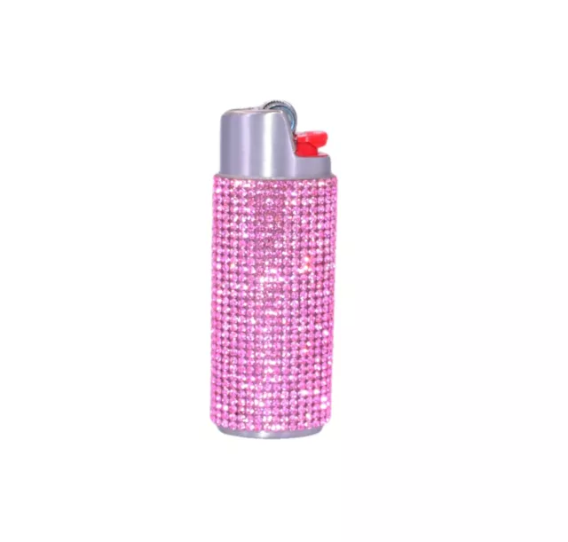 Silver Lighter Cover Sleeve with Pink Rhinestones LS37