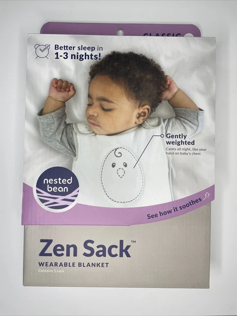 NUEVO Saco Zen Anidado Bean Talla Clásica Mediano 6-15 Meses Gris Algodón ZKC404-M