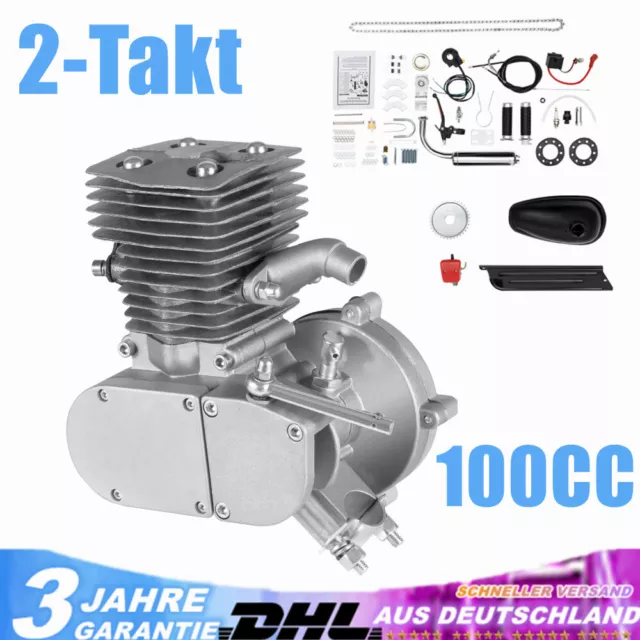 100cc 2-Takt Motor Motorset Fahrrad Benzin Gas Motor Silber Engine Kit 3.2kW DHL