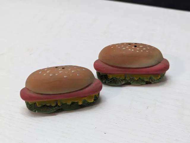 Vintage Antique Set Of 2 Hamburger Hotdog Shaped Salt Pepper Shakers Ceramic 4" 3