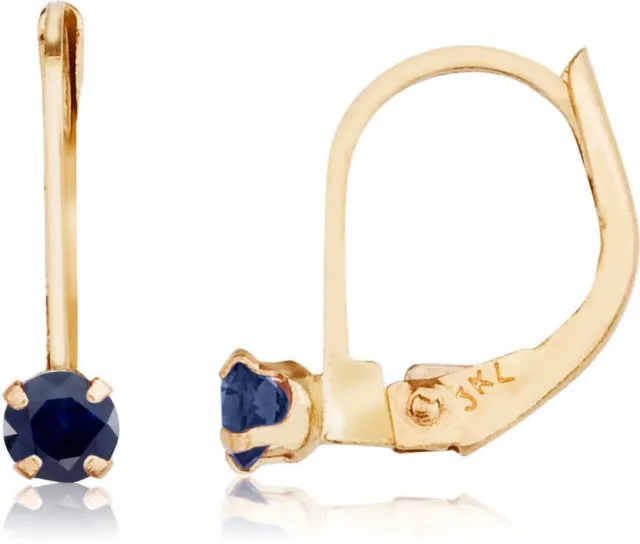 14K YELLOW GOLD Petite Round Sapphire Leverback Earrings $98.95 - PicClick